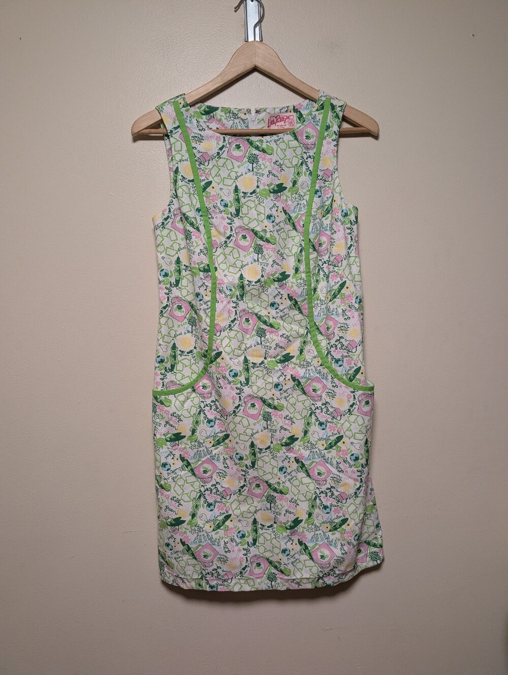 Lilly Pulitzer Originals Eco Green Print Shift Dress Size 2 Pockets